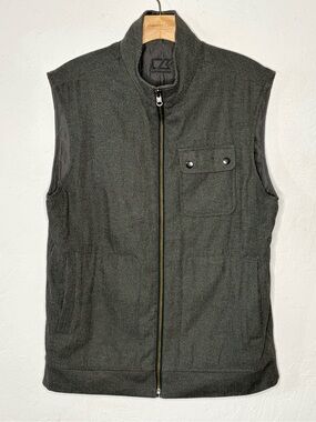 Cutter‎ & Buck Men's M Reversible Vest Gray Houndstooth Quilted Full Zip Pockets